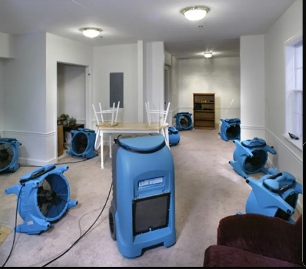 Air movers and dehumidifier setup for Water Extraction & Removal in Sierra Madre